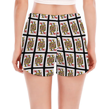 Queen Of Hearts Pattern Print Women's Split Running Shorts