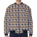 Queen Of Hearts Pattern Print Zip Sleeve Bomber Jacket