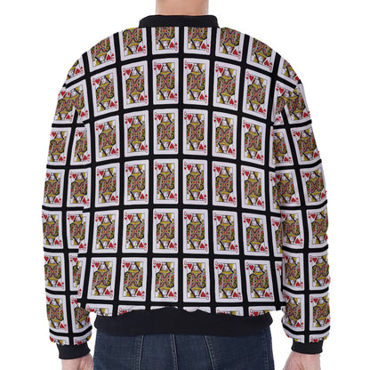 Queen Of Hearts Pattern Print Zip Sleeve Bomber Jacket