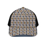 Queen Of Hearts Playing Card Pattern Print Black Mesh Trucker Cap