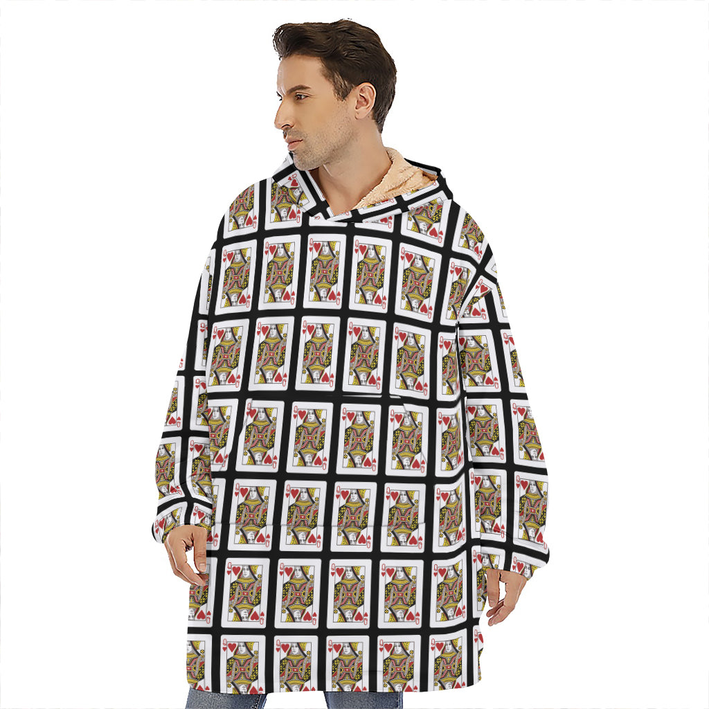 Queen Of Hearts Playing Card Pattern Print Hoodie Blanket