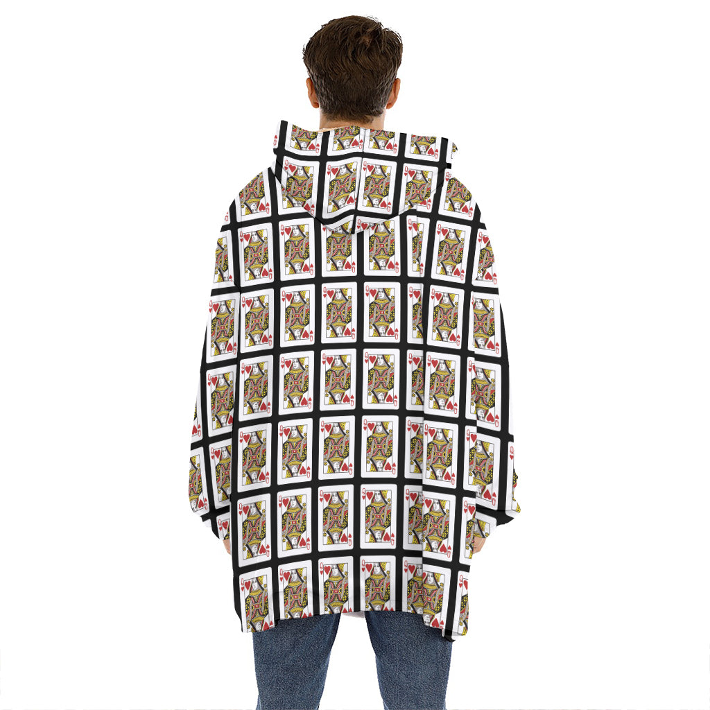 Queen Of Hearts Playing Card Pattern Print Hoodie Blanket
