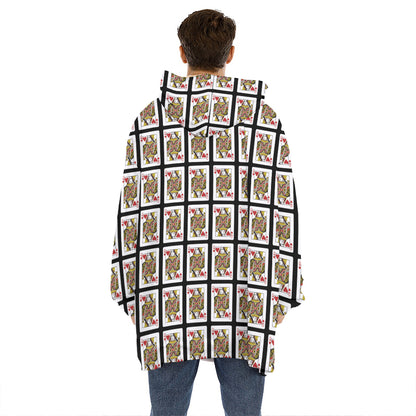 Queen Of Hearts Playing Card Pattern Print Hoodie Blanket
