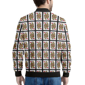 Queen Of Hearts Playing Card Pattern Print Men's Bomber Jacket