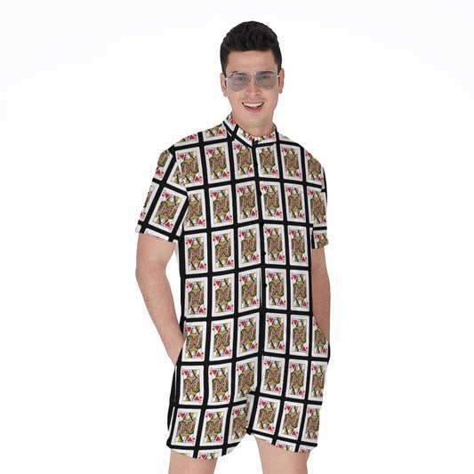 Queen Of Hearts Playing Card Pattern Print Men's Rompers