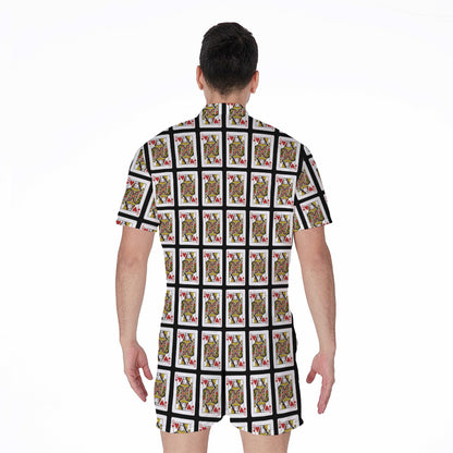 Queen Of Hearts Playing Card Pattern Print Men's Rompers