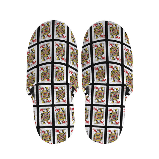 Queen Of Hearts Playing Card Pattern Print Slippers
