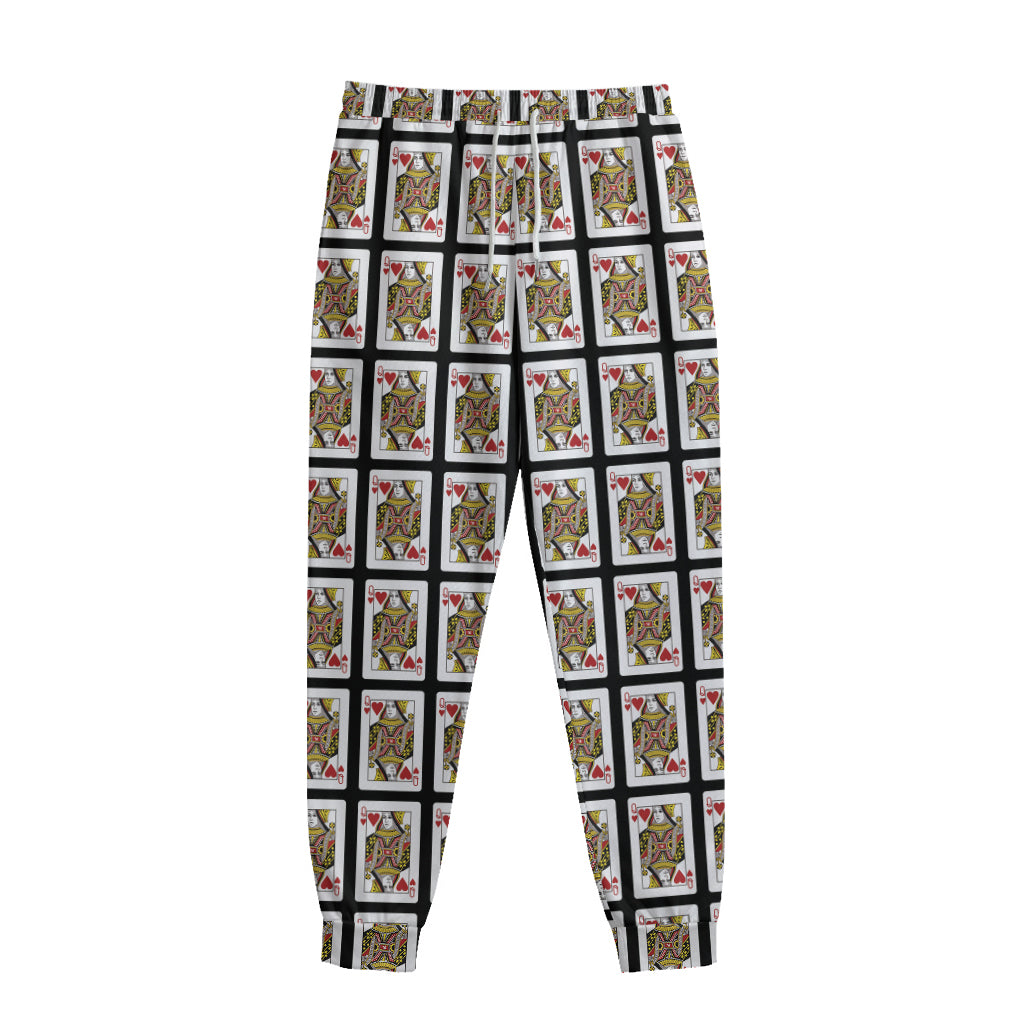 Queen Of Hearts Playing Card Pattern Print Sweatpants