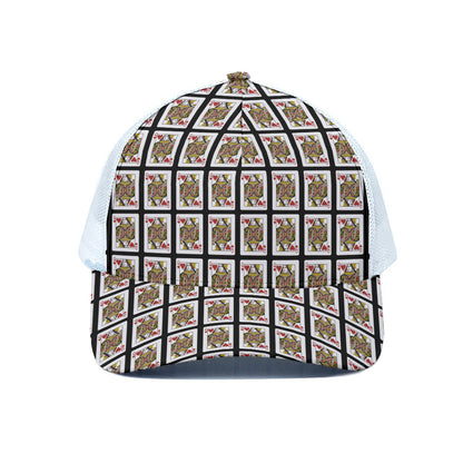 Queen Of Hearts Playing Card Pattern Print White Mesh Trucker Cap