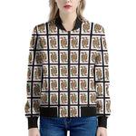 Queen Of Hearts Playing Card Pattern Print Women's Bomber Jacket