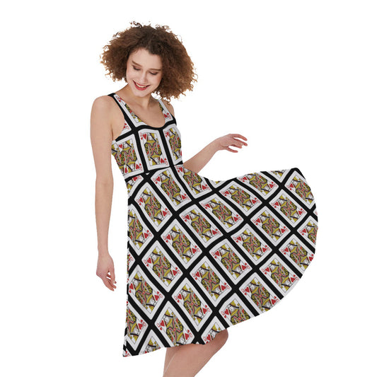Queen Of Hearts Playing Card Pattern Print Women's Sleeveless Dress