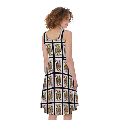 Queen Of Hearts Playing Card Pattern Print Women's Sleeveless Dress