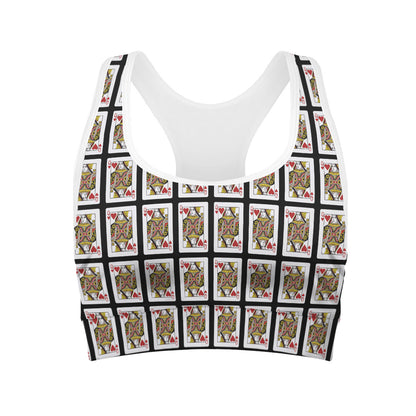 Queen Of Hearts Playing Card Pattern Print Women's Sports Bra