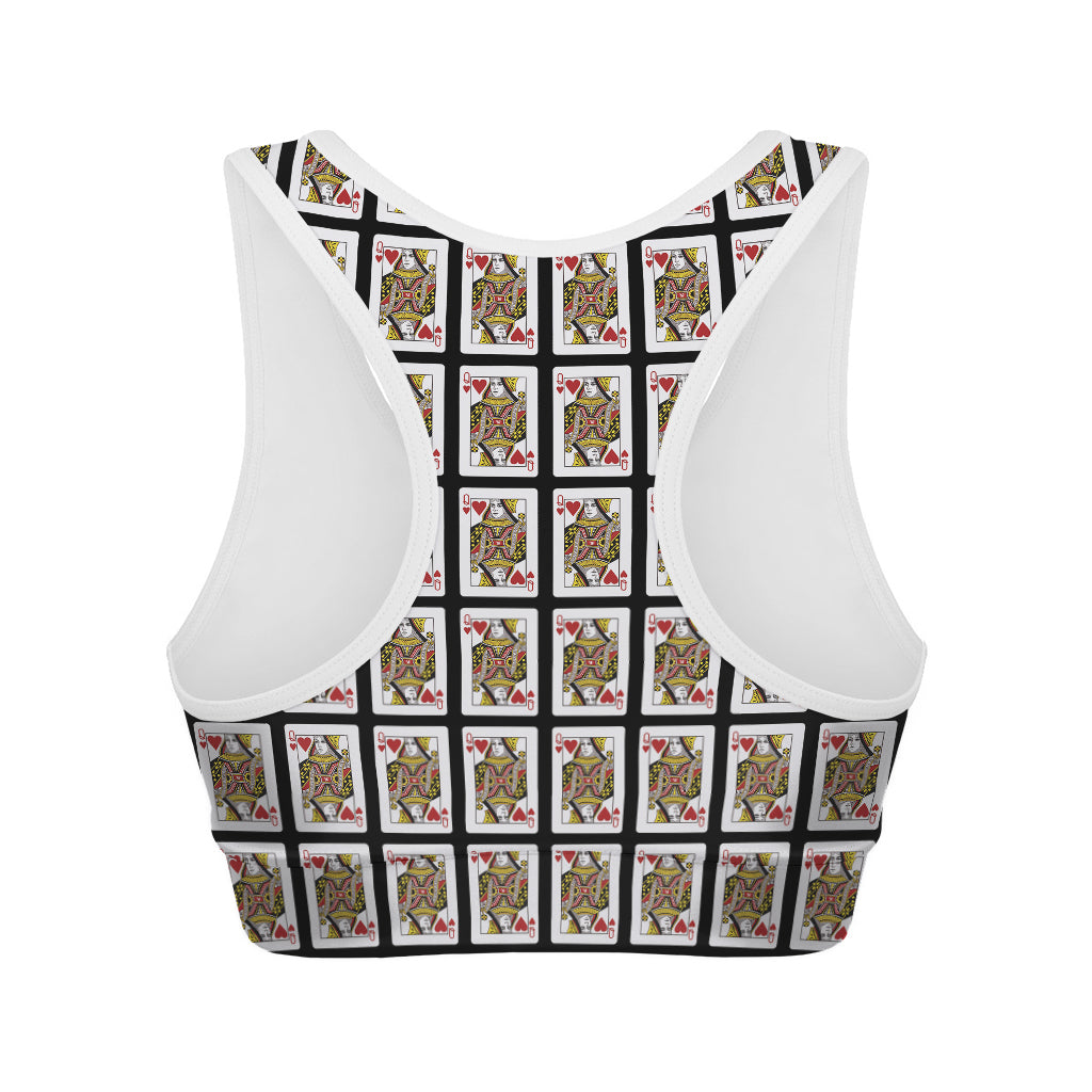 Queen Of Hearts Playing Card Pattern Print Women's Sports Bra