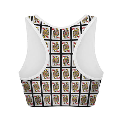 Queen Of Hearts Playing Card Pattern Print Women's Sports Bra