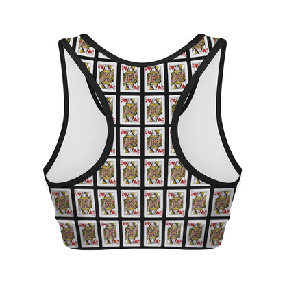 Queen Of Hearts Playing Card Pattern Print Women's Sports Bra