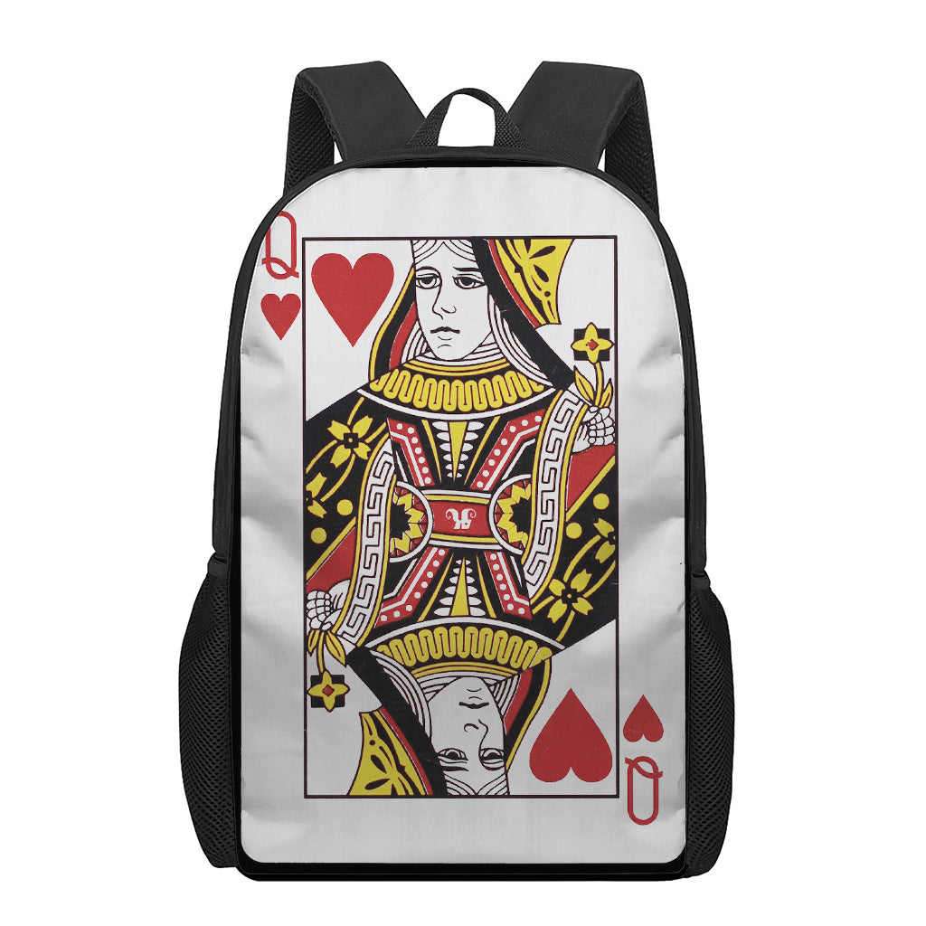 Queen Of Hearts Playing Card Print 17 Inch Backpack