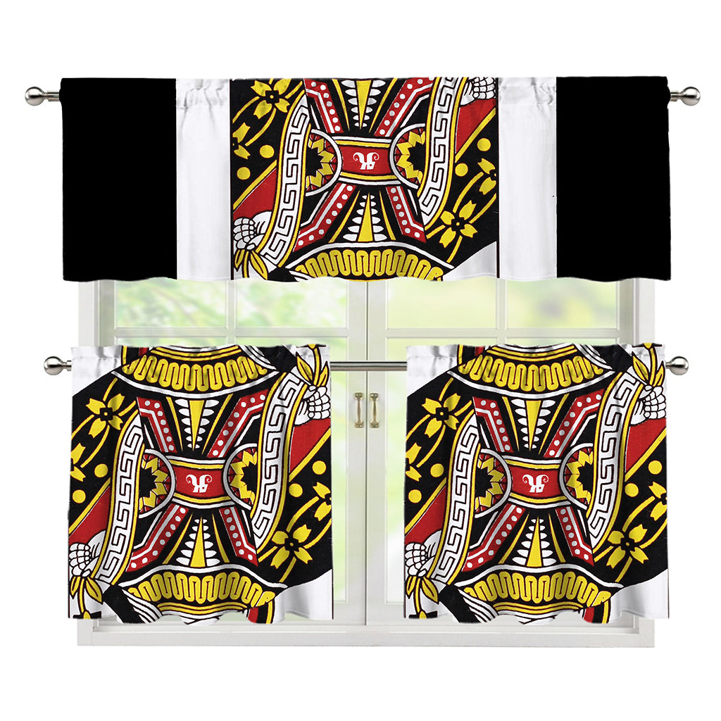 Queen Of Hearts Playing Card Print 3 Piece Kitchen Curtains