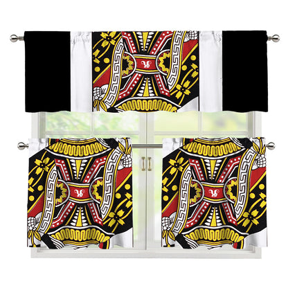 Queen Of Hearts Playing Card Print 3 Piece Kitchen Curtains