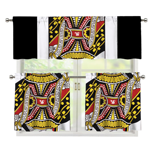 Queen Of Hearts Playing Card Print 3 Piece Kitchen Curtains