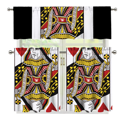 Queen Of Hearts Playing Card Print 3 Piece Kitchen Curtains