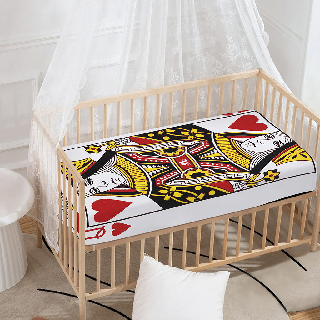 Queen Of Hearts Playing Card Print Baby Crib Sheet