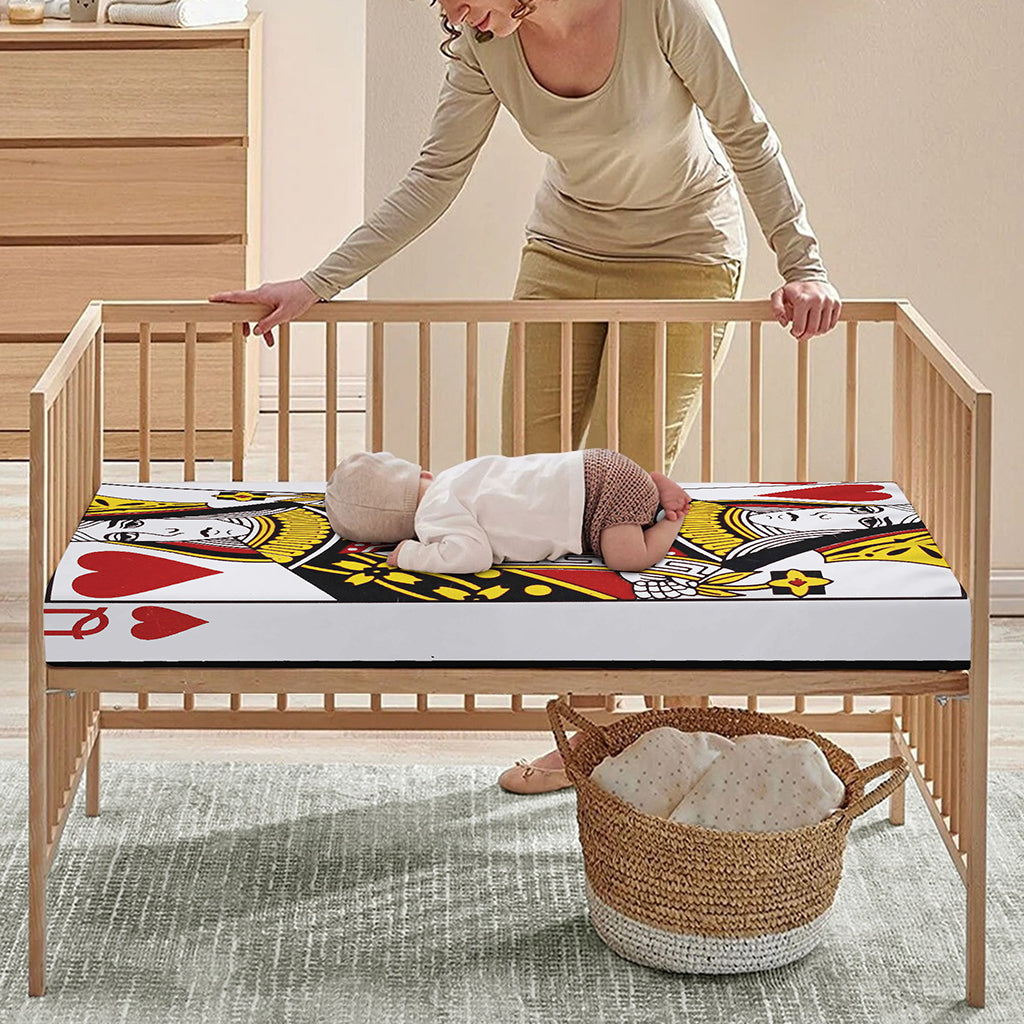 Queen Of Hearts Playing Card Print Baby Crib Sheet