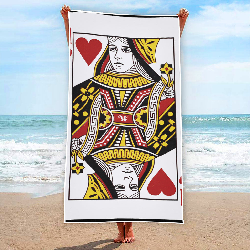 Queen Of Hearts Playing Card Print Beach Towel