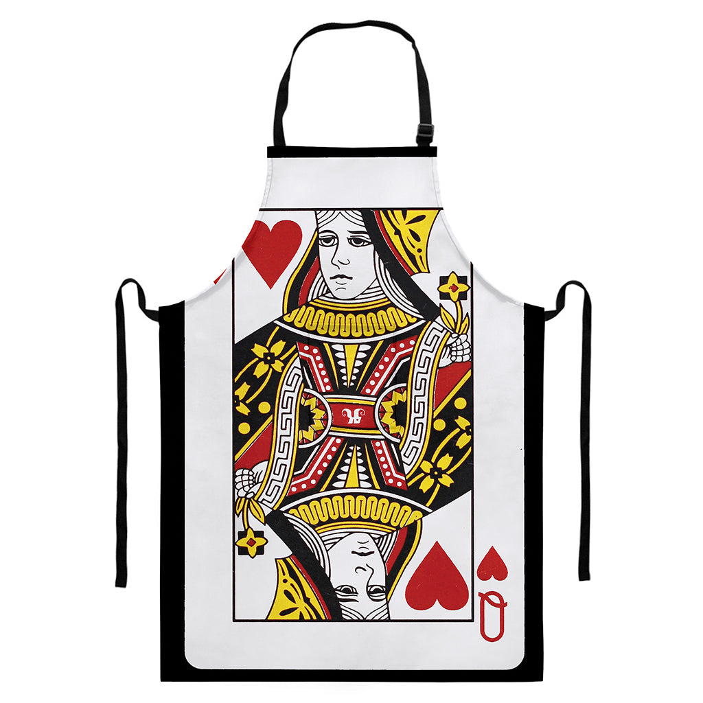 Queen Of Hearts Playing Card Print Bib Apron With Pocket