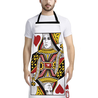 Queen Of Hearts Playing Card Print Bib Apron With Pocket