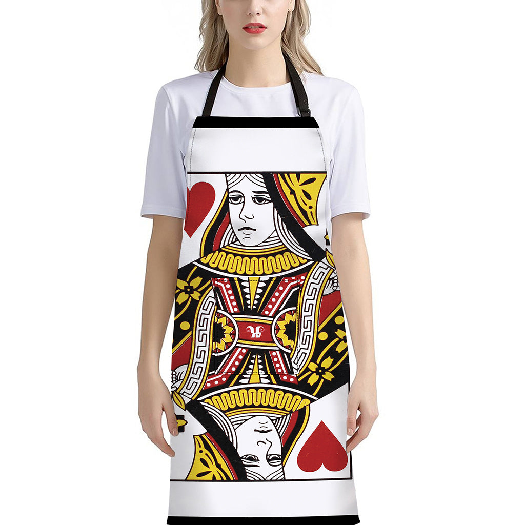 Queen Of Hearts Playing Card Print Bib Apron With Pocket