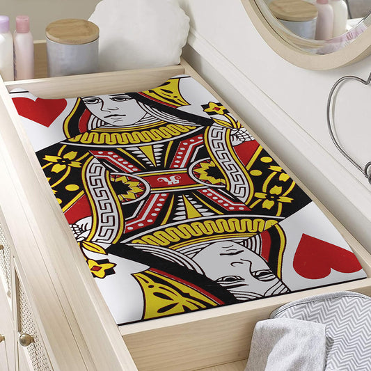 Queen Of Hearts Playing Card Print Changing Pad Cover