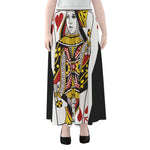 Queen Of Hearts Playing Card Print Chiffon Maxi Skirt