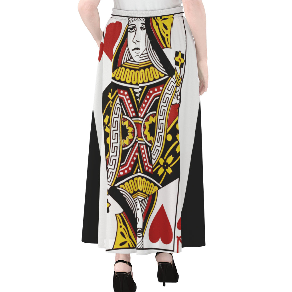 Queen Of Hearts Playing Card Print Chiffon Maxi Skirt