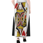 Queen Of Hearts Playing Card Print Chiffon Maxi Skirt
