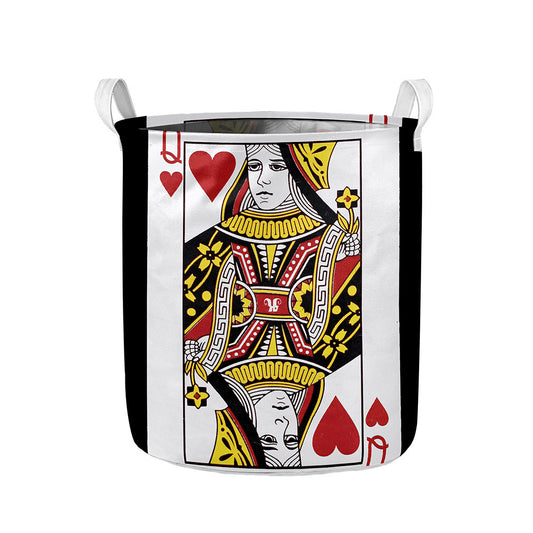 Queen Of Hearts Playing Card Print Collapsible Laundry Basket