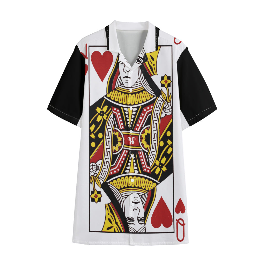 Queen Of Hearts Playing Card Print Cotton Hawaiian Shirt