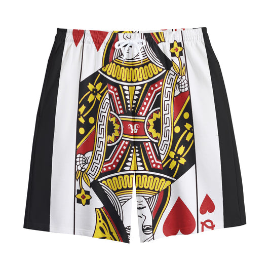 Queen Of Hearts Playing Card Print Cotton Shorts