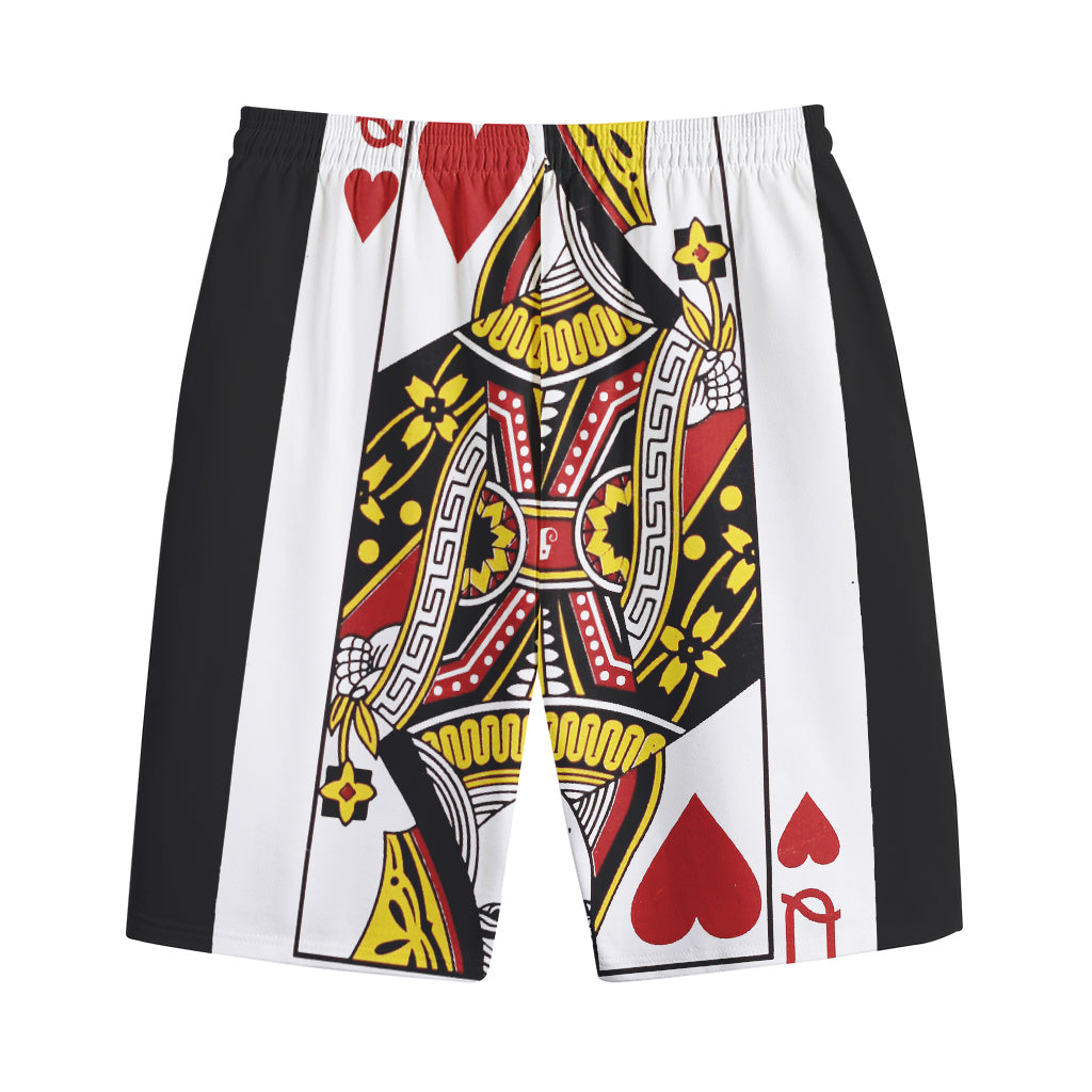 Queen Of Hearts Playing Card Print Cotton Shorts