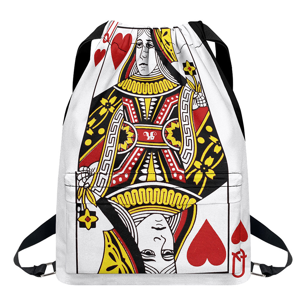 Queen Of Hearts Playing Card Print Drawstring Backpack