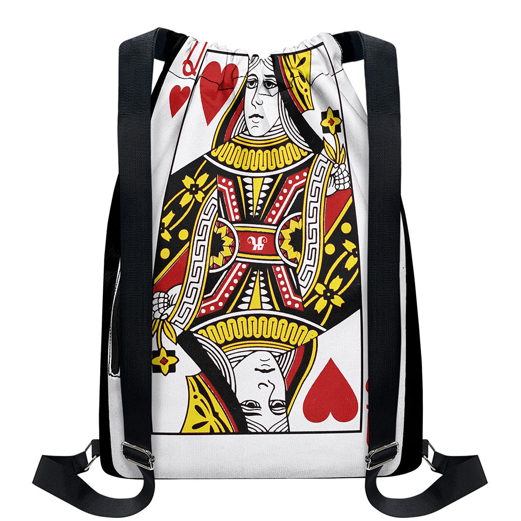 Queen Of Hearts Playing Card Print Drawstring Backpack