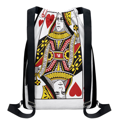 Queen Of Hearts Playing Card Print Drawstring Backpack