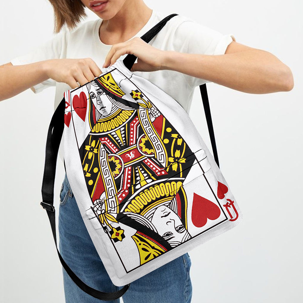 Queen Of Hearts Playing Card Print Drawstring Backpack