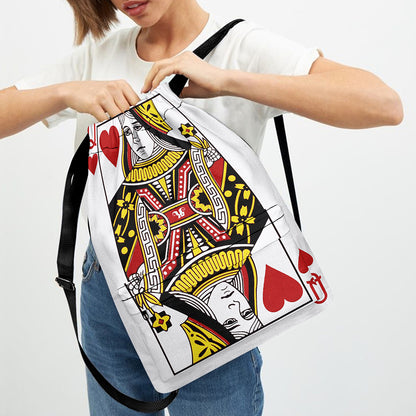 Queen Of Hearts Playing Card Print Drawstring Backpack