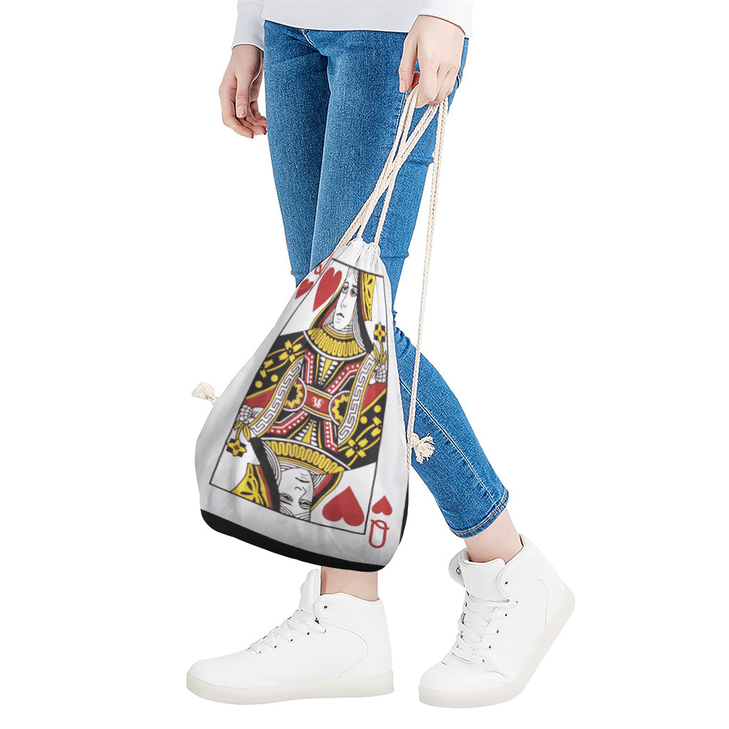 Queen Of Hearts Playing Card Print Drawstring Bag