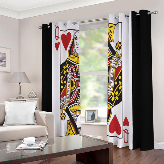 Queen Of Hearts Playing Card Print Extra Wide Grommet Curtains