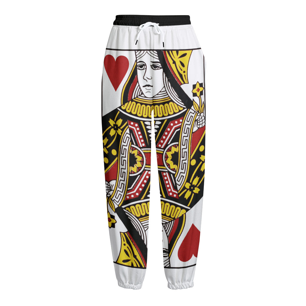 Queen Of Hearts Playing Card Print Fleece Lined Knit Pants