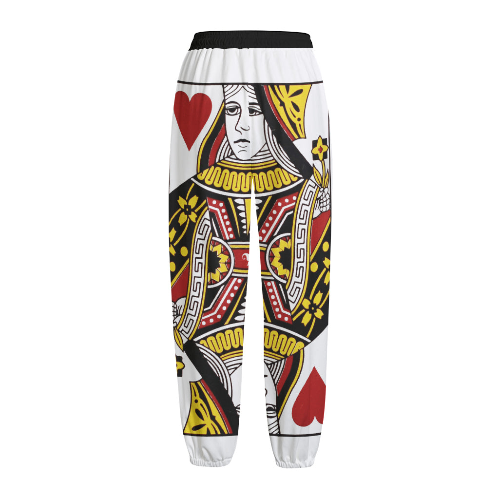 Queen Of Hearts Playing Card Print Fleece Lined Knit Pants