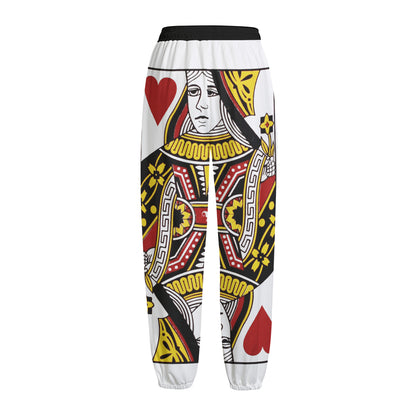 Queen Of Hearts Playing Card Print Fleece Lined Knit Pants