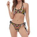 Queen Of Hearts Playing Card Print Halter Scoop Tie Side Bikini